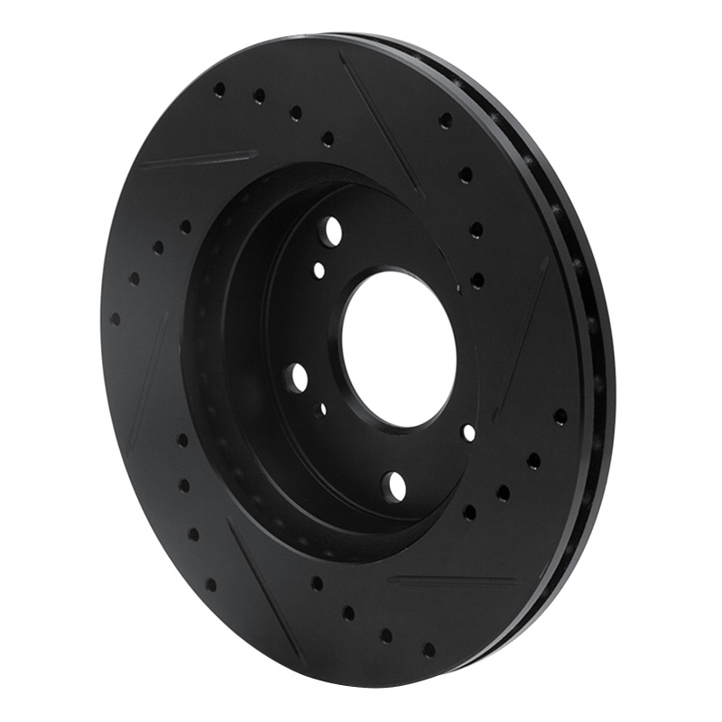 Acura RSX Brake Rotor (1) - Front Left - R1 Concepts - Drilled & Slotted - Black - `02-`15